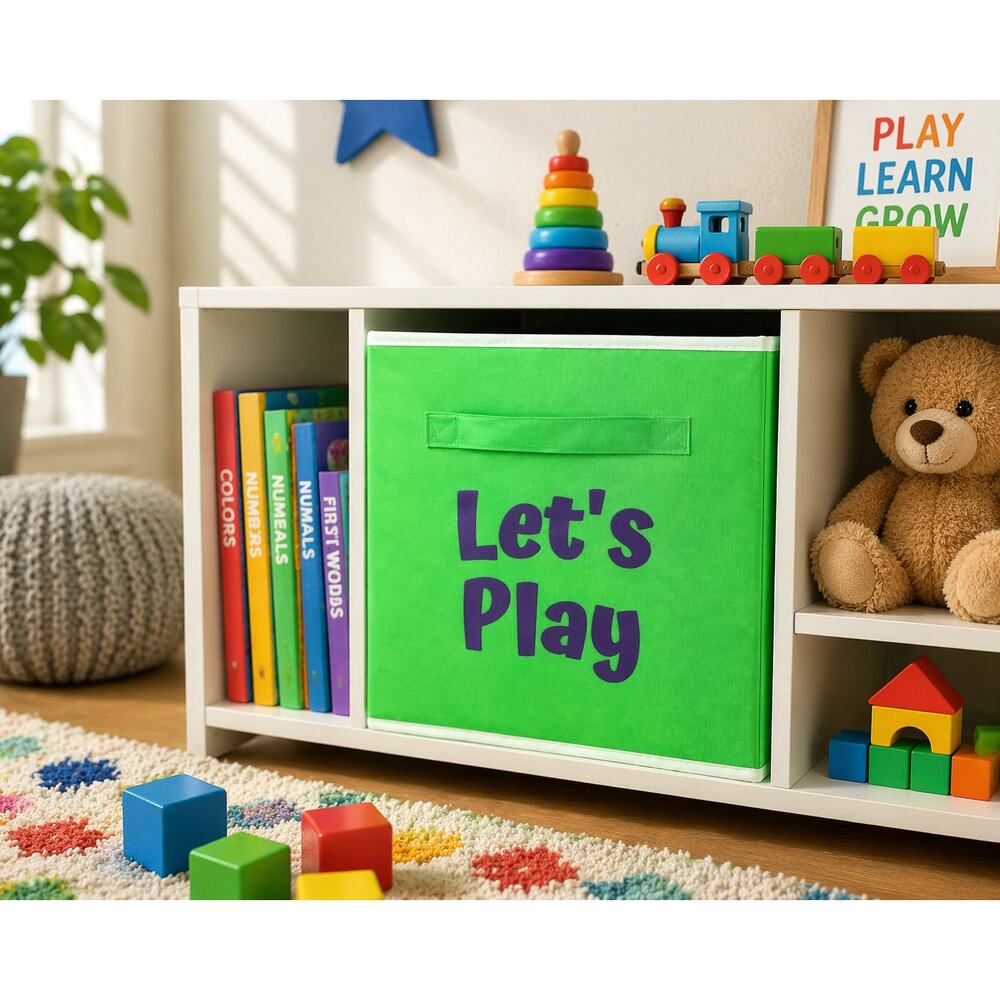 NEW Let’s Play Green Fabric Storage Bin Toy Organizer Cube 11” Kids